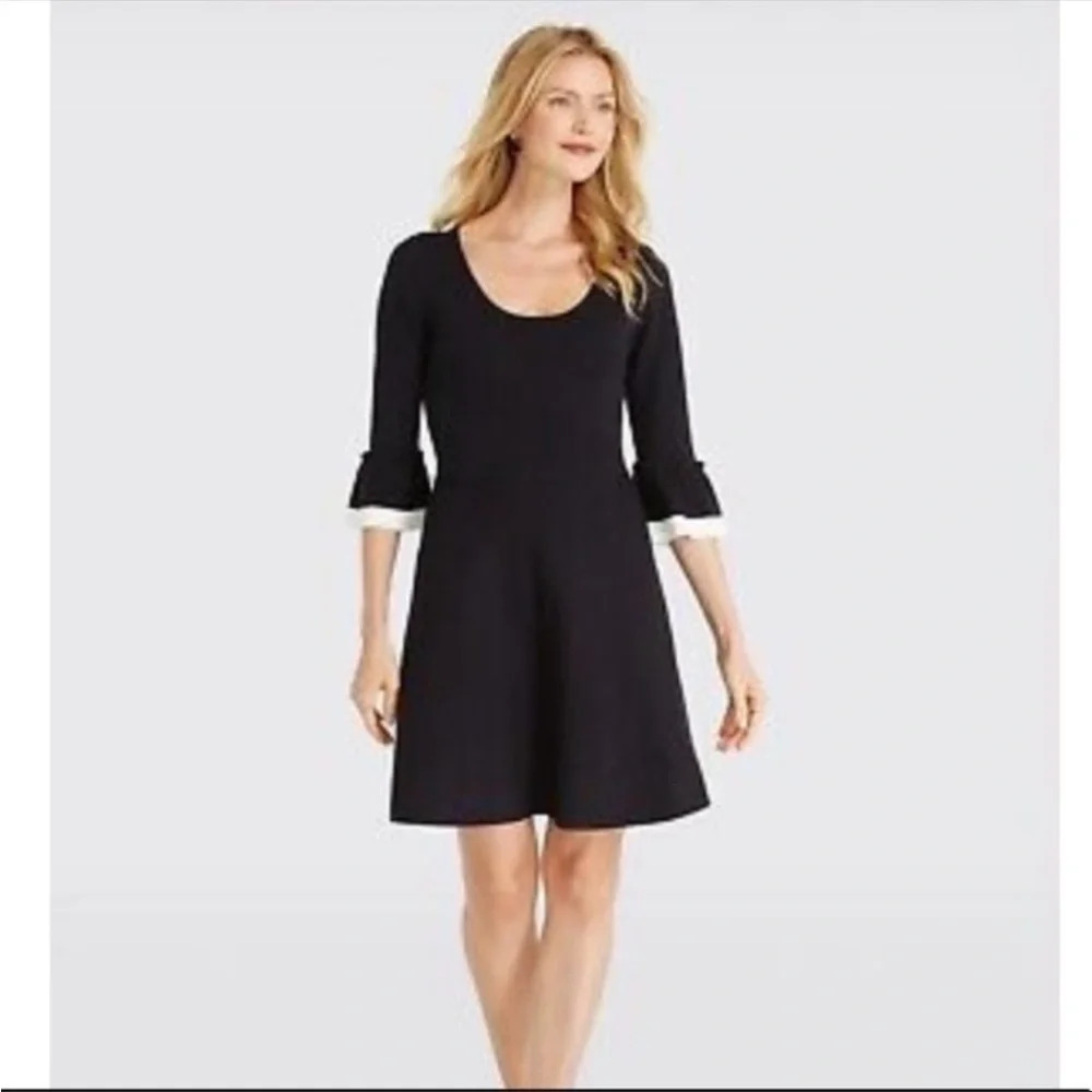 Draper James Flutter Sleeve Black Sweater Dress S… - image 1
